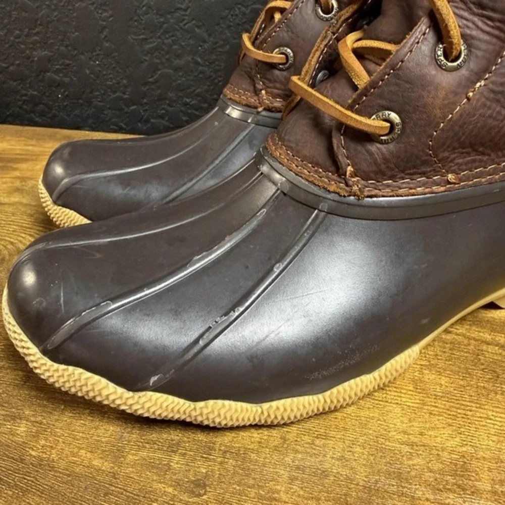 Sperry Saltwater STS91176 Brown Leather Rubber‎ Duck Boots Womens Size 7
